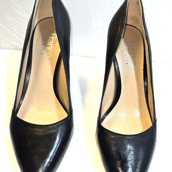 Franco Sarto L-Abree Women's Black Leather Pointed Toe High Block Heels Size 8M - Picture 2 of 7